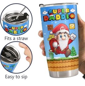 Bicchiere Super Mario Bros. 3 NES acciaio inox 20 oz Super Daddio Babbo Natale