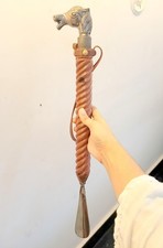 Ornate Horse Head Brass Handle Shoe Horn Long Wooden Handle Dressing Aid