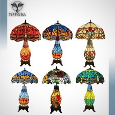 Antique Tiffany Style Clustered Table Lamp Multicolor 16inch Stained Glass Shade