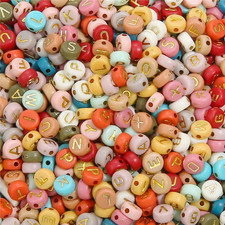 1000Pcs Colorful Letter Beads, 4X7Mm Acrylic Alphabet Beads A-Z round Letter Bea