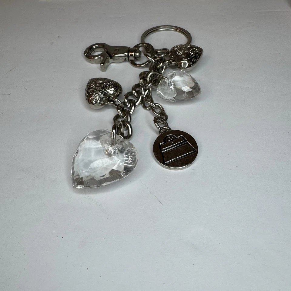 Kathy Van Zeeland Keychain Silver Tone Clear Colored Hearts Purse Fob Bag Charm - Image 2 of 4