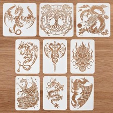 9 Pcs Dragon Painting Stencil 9 Styles Chinese Asian Oriental Dragon Big Temp...