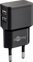 Dual Usb Netzteil / Ladeadapter 2,4A 2X Usb Flache Bauform Schwarz Wandadapter