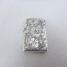 Engraved 800 Silver Lighter with Zippo Works; Unused; Italy Case