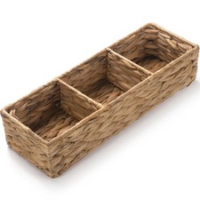 Wicker Bathroom Basket with 3 Compartments, Water Hyacinth Toilet Tank Basket...
