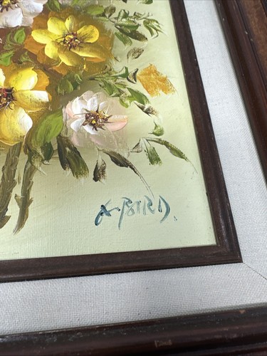 Vintage MCM Original Painting Still Life Flowers Impressionist Signed A. Bird - Picture 4 of 14