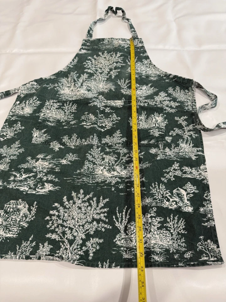 Delantal Williams Sonoma verde y marfil de colección diseño raro hecho en EE. UU. Foto 3 de 4