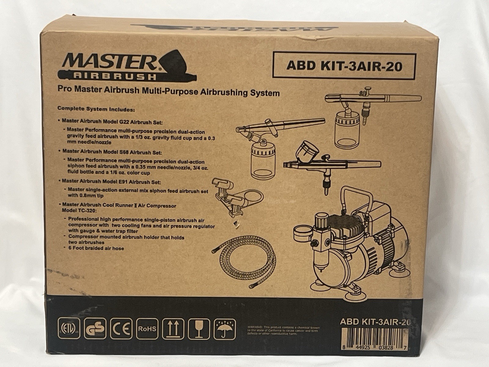 Pro Master Airbrushing System with Compressor & 3 Airbrush Sets, ABD KIT-3AIR-20