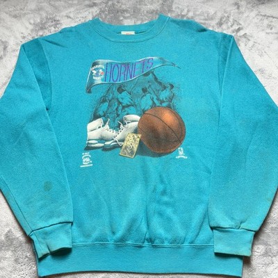 Vintage Charlotte Hornets Sweatshirt Mens XL Blue Nutmeg Mills NBA Graphic Retro