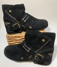 OTTO ZONE  Mens Moto Black Suede Ankle Boot w/ Buckle Size 9 Model #5008-7