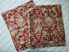 Pair Ralph Lauren JARDINIERE King Shams Red Gold Sateen Vintage Paisley 23x39