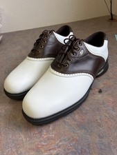Vintage Stabilite Mens Spiked Leather Golf Shoes Whitebrown Lace-up New In Box Vintage Stabilite Mens Spiked Leather Golf Shoes Whitebrown Lace-up New In Box