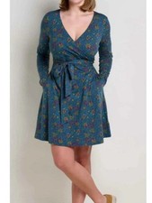 Toad&Co Cue Wrap Dress in Teal Floral Print Size Large EUC Granola Cottage Boho