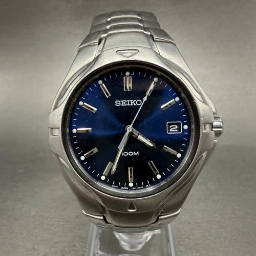 Seiko Watch Men 38mm Blue Dial Silver Tone Date Round 7N42-7C00 New Bat PARTS!!!