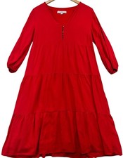 Loft Womens Tomato Girl Tiered Midi Dress Stretch Size S Petite Red