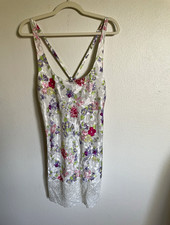 VTG 80s 90s Victoria's Secret Gold Label White Floral Satin Chemise Slip M