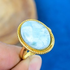 Natural Amazonite Gemstone 925 Sterling Silver Ring Gold Plated Jewelry