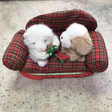 Russ Berrie Plush KITTEN CAT  PUPPY DOG Sitting Plaid Sofa w Present Item 6352
