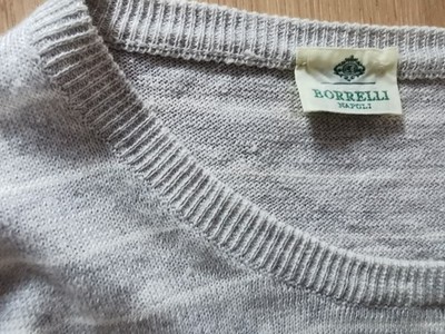 Pullover Luigi Borrelli Napoli, hellgrau/weiß, Leinen/Baumwolle, Gr. 56