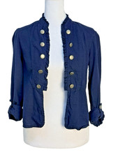 Maurices Navy Jacket XS Linen Viscose Lightweight Roll Tab Sleeve Ruffle