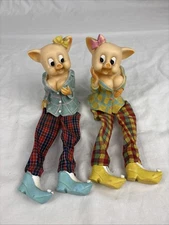 Pair Of Vintage Large-Breasted Pig Shelf Sitters