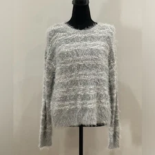 New Apt 9 Petite L Striped Fuzzy Sweater with Metallic Accents Sequins & Stretch