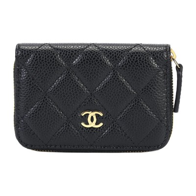 CHANEL Classic Coin Purse Black Gold Wallet 4.3x0.7x2.9 in