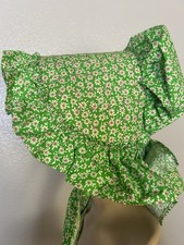 VTG 70s Cotton Floral Prairie Wide Brim Ruffled Quilted Bonnet One Size
