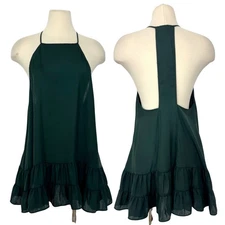 Free People Intimately Raven Slip Mini Dress Green Ruffle Hem XS