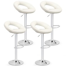 Set of 2 Bar Stools Adjustable PU Leather Barstools Swivel Pub Chairs White