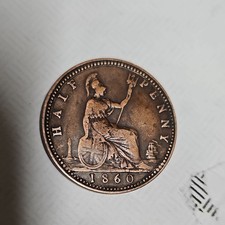 1860 Great Britain  1/2 Penny, High Grade Half Penny