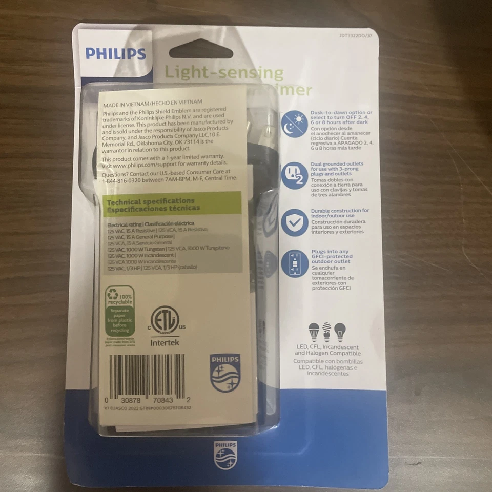 Philips Temporizador de cuenta regresiva con detección de anochecer a amanecer exterior 2 salidas 8/6/4/2 horas NUEVO Foto 2 de 2