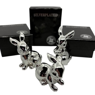 Russ Berrie Silverplated Bunny Figurines Set of 3 Spring Breeze Collection