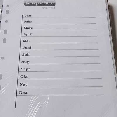 4 Stück pro|office Kalendereinlage Jahres-/Monatsübersicht Jan Dez 12M gelocht. 