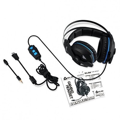 Klim Impact 7.1 Surround Sound USB Gaming Headset for PC black blue