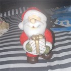 VTG 90s Santa Claus Christmas Figurine Holding Gift Box, Hand Painted Ceramic — photo 1