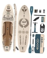 ABBOARD Inflatable Stand Up Paddle Boards - Extra Wide Fishing Beige Vintage