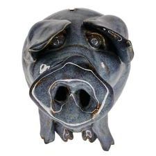 Vntg SMITH Blue Pig Piggy Bank Indigenous Southern Primitive Folk Art Face Jug