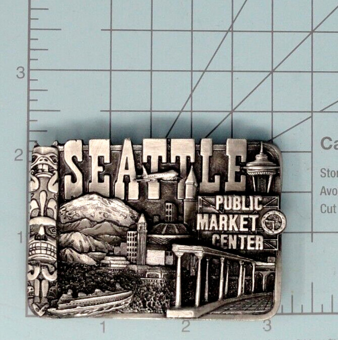 Seattle Belt Buckle Public Market Center Totem Culture Vtg 80s Siskiyou  .PCB679
