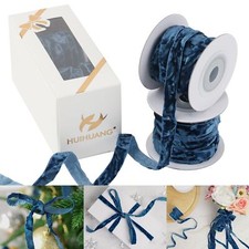 Blue Velvet Ribbon 3/8" Crushed Velvet Gift Wrapping Wreath Decoration 10Yd