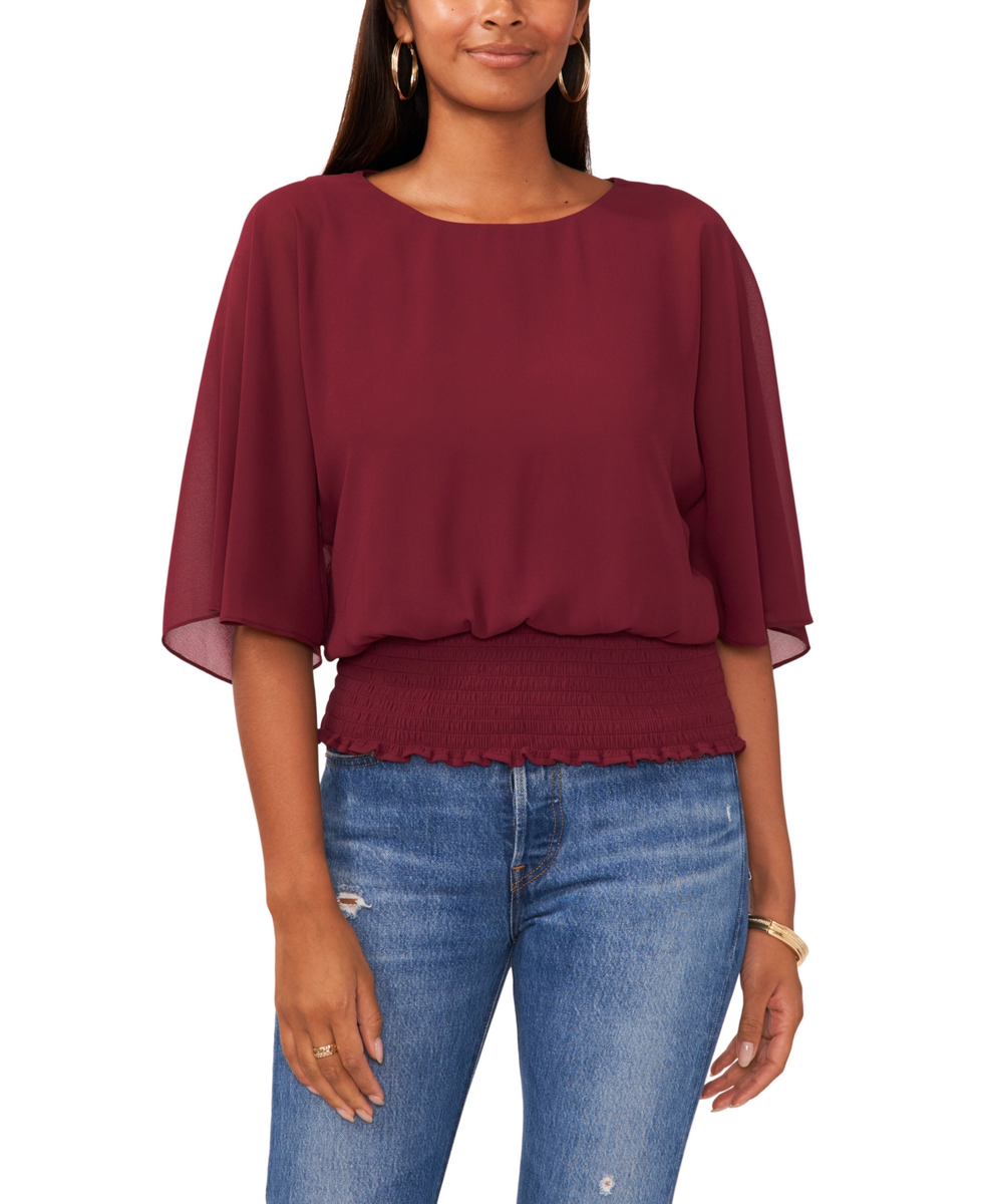 Sam & Jess Womens Size Small Elbow Length Smocked-Waist Top in