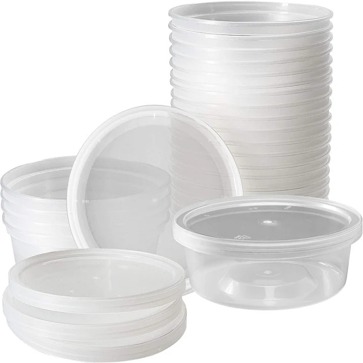 8 oz Deli Plastic Food Storage Microwavable Reusable Containers With Lids Light
