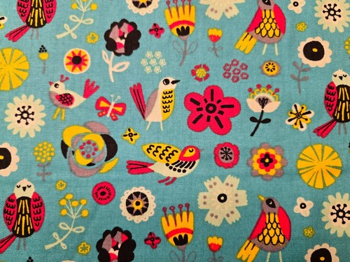 3 YARDS Birds & Flowers in Turquoise by Emma & Mila Cotton Quilt Fabric - Picture 3 of 6