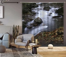 3D Rapids Stones Leaves ZHUA186 Photo Curtain Window Blockout Fabric Amy 2023