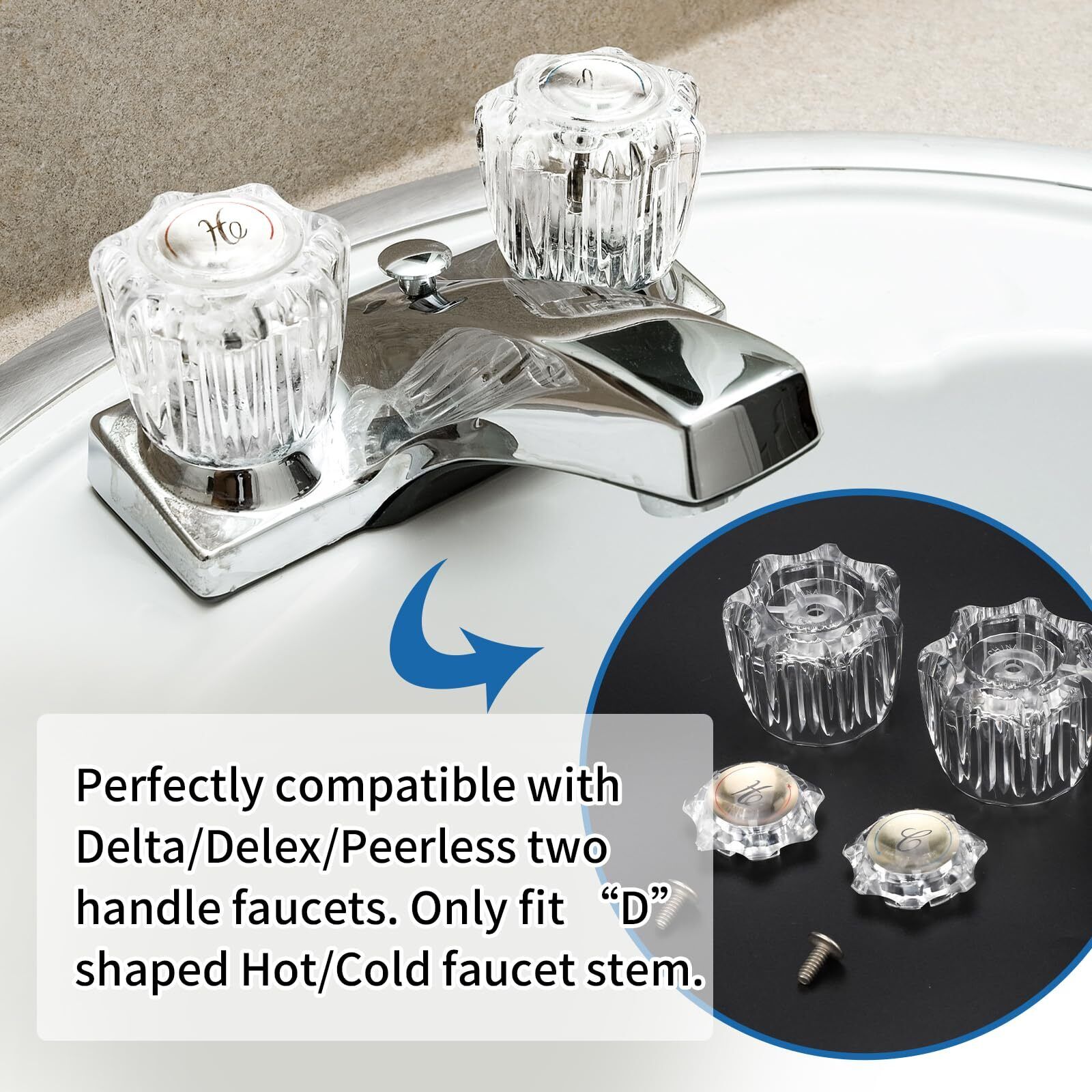 	Bathroom Faucet Knobs Replacement Hot & Cold Handles with Screwdriver for De...