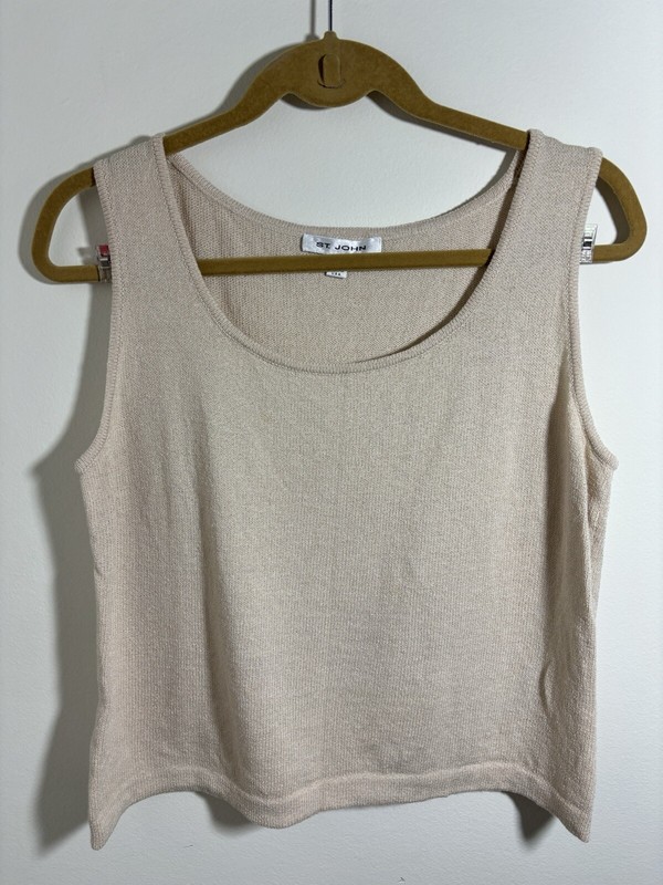 St John Knit Tank Top Tan Beige Natural Wool Blend Women Size M 115