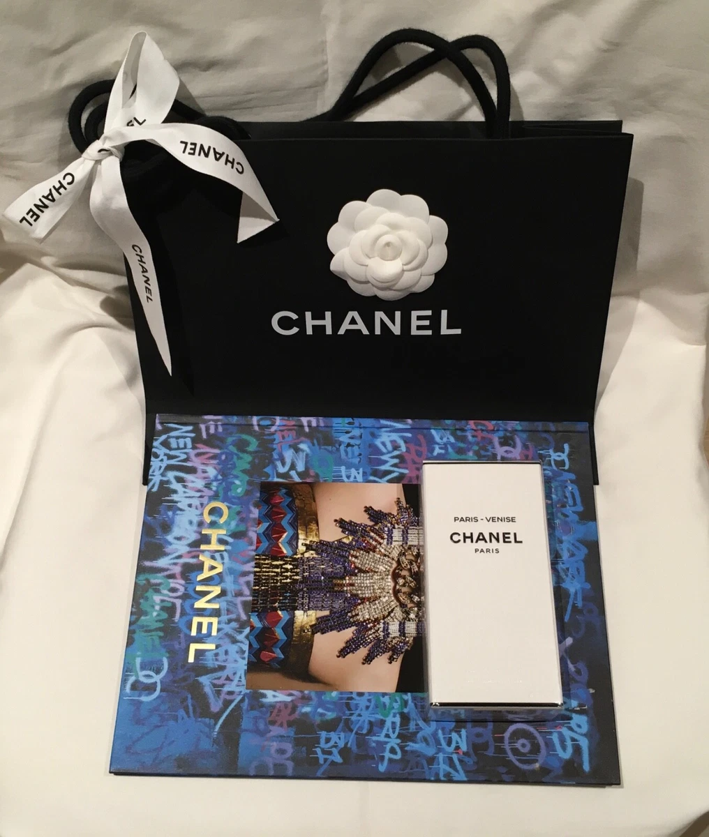 Chanel White Black Logo Shopping Shopper Paper Gift Bag Small