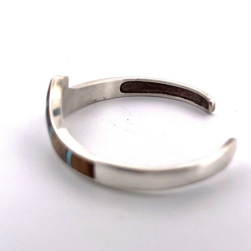 Sterling Silver Zuni Inlaid Cuff Bracelet Opal Turquoise Tiger Eye Jasper - Picture 6 of 8