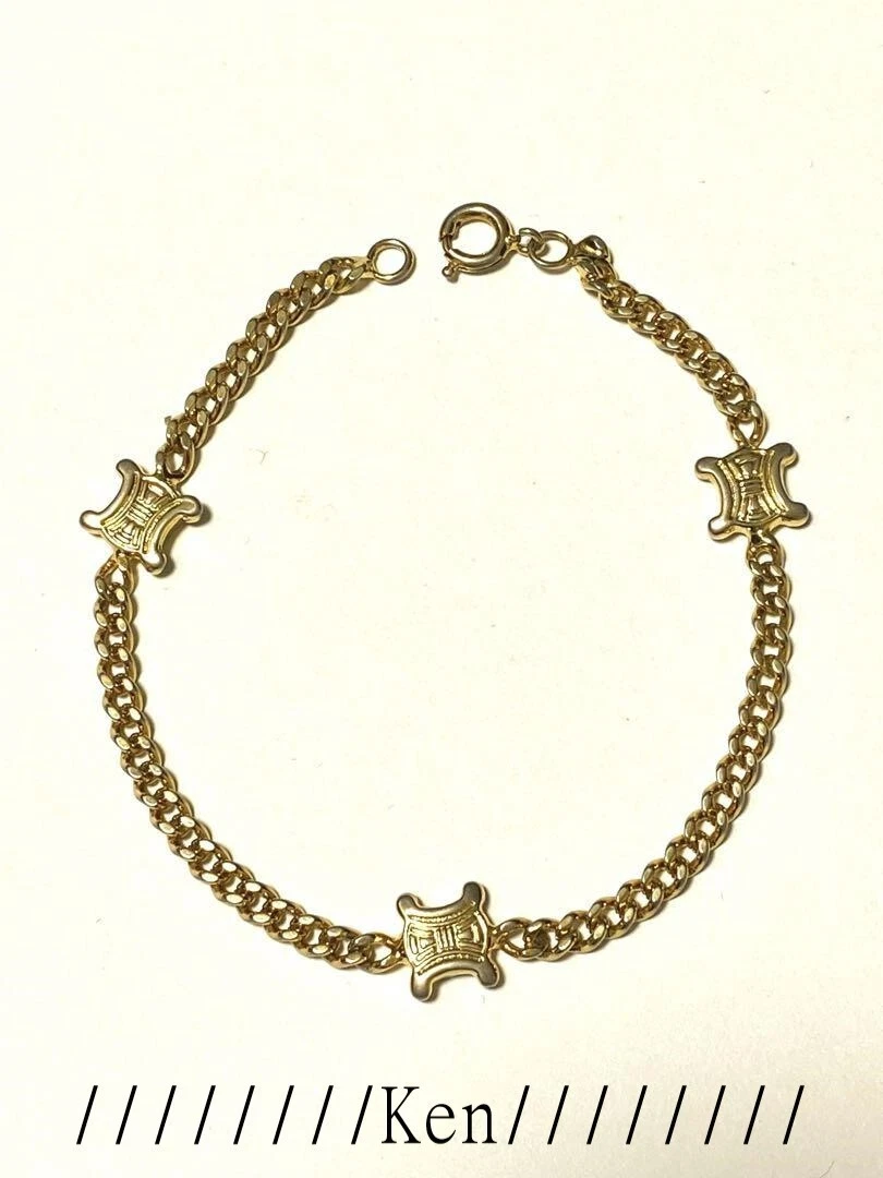 CELINE Bracelet Bangle AUTH Mark Logo Chain Vintage Rare Gold