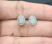 DEAL! 0.40CT NATURAL ROUND DIAMOND HALO OVAL SHAPE STUD EARRING IN 14K GOLD 8MM